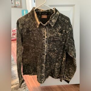 Pol Denim black cream acid wash shacket shirt jacket small